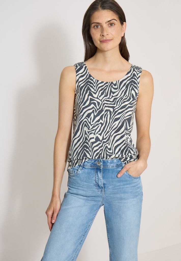 Top mit Rundhals und Smokdetail