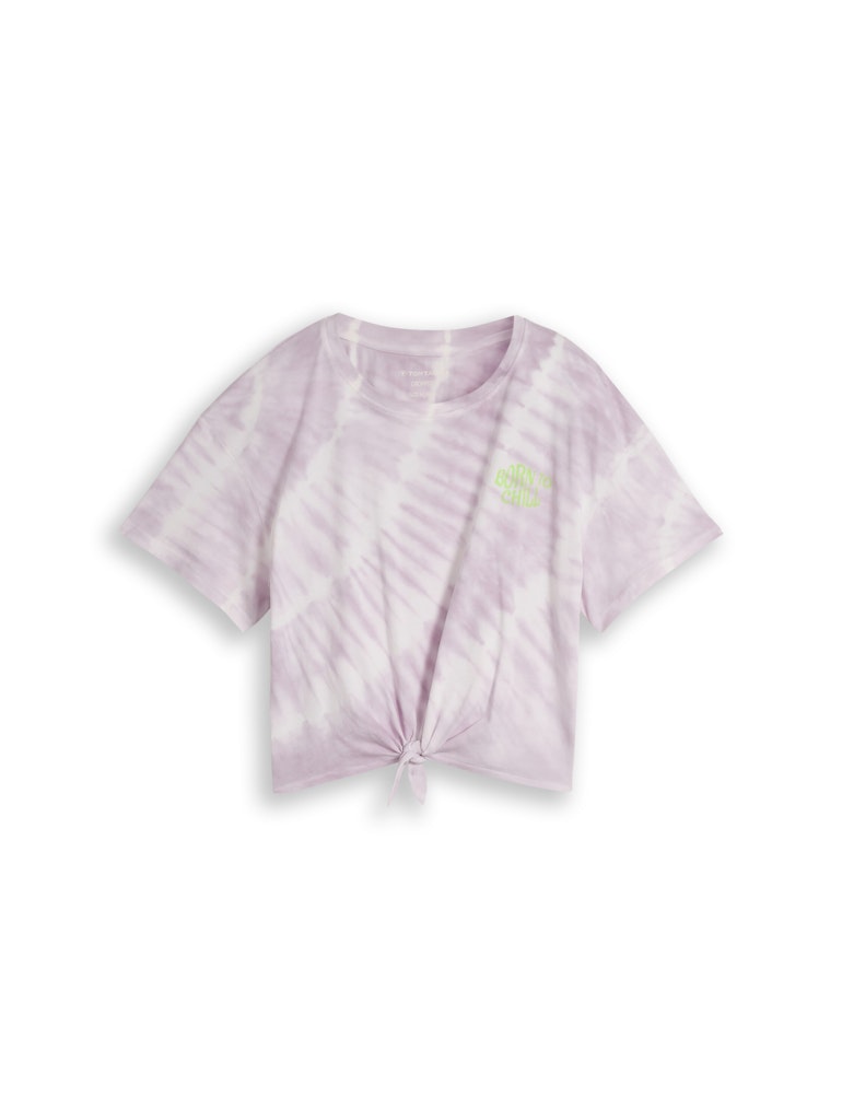 Cropped Batik T-Shirt mit Knoten-Detail