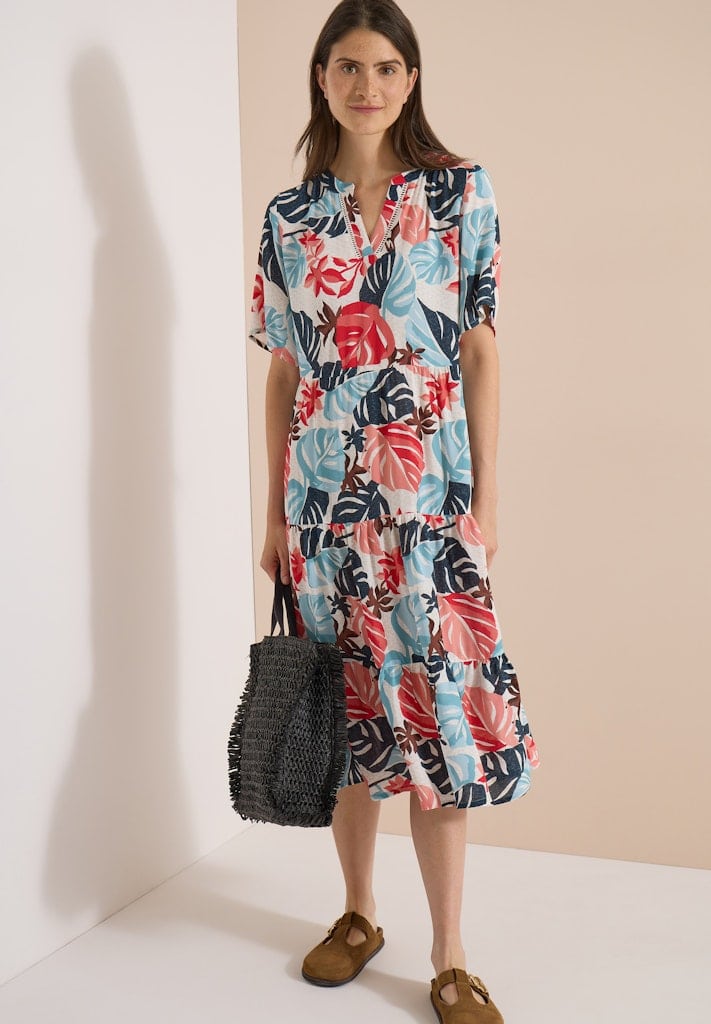 Midikleid mit Split Neck und Print