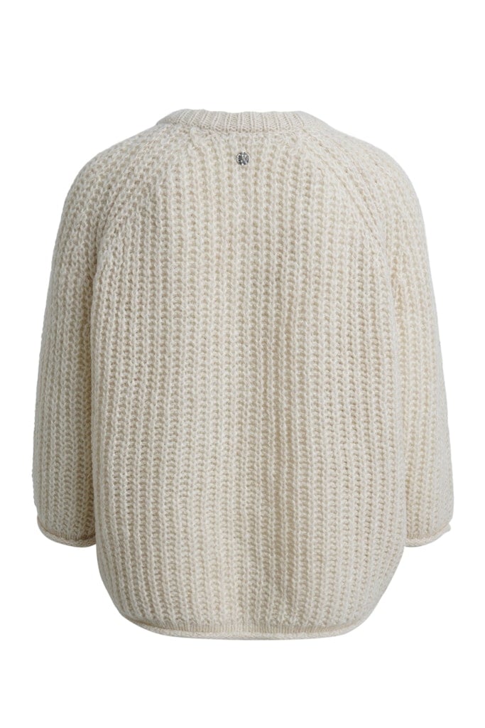 Hairy Round Neck 3/4 Slv Cardigan