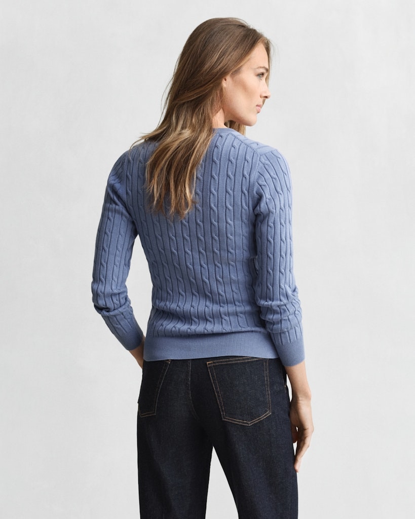 Zopfstrick V-Neck Pullover aus Stretch-Baumwolle