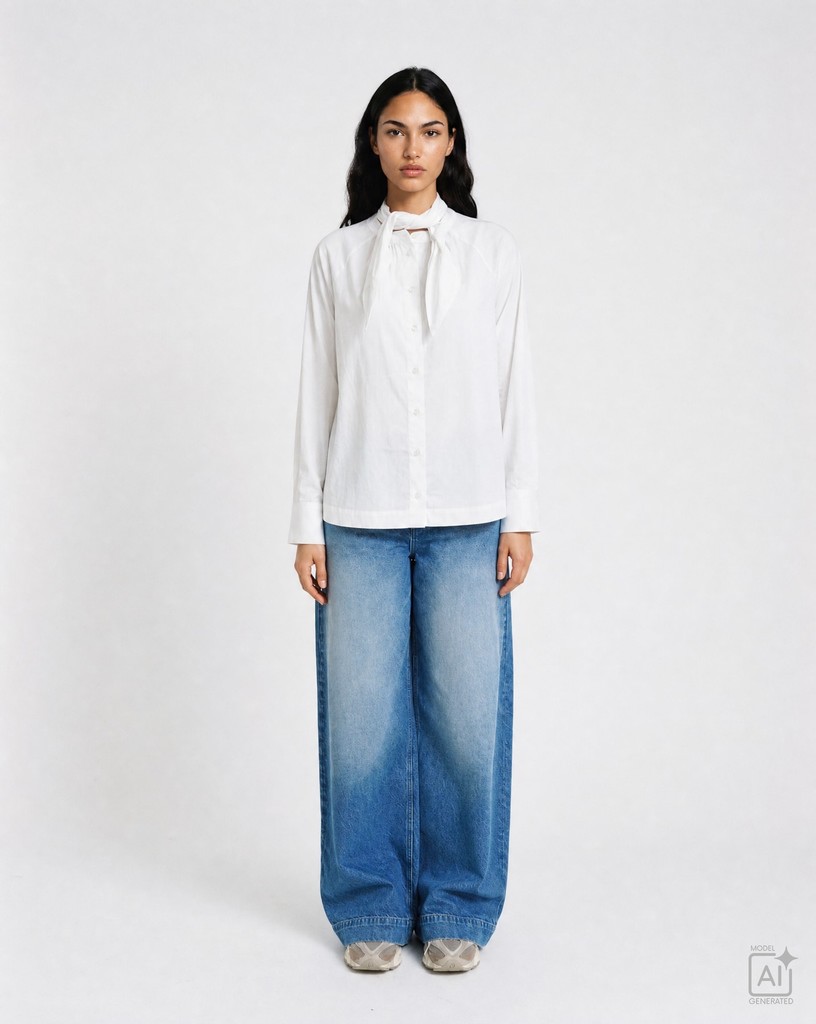 Raglan Blouse with Scarf Collar