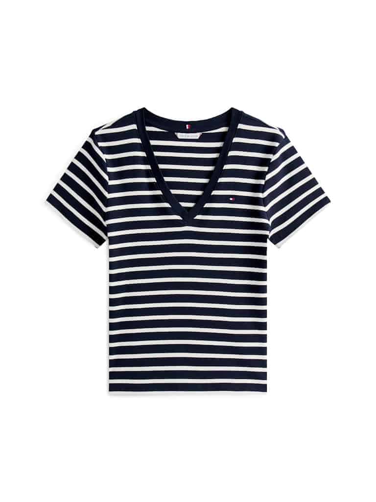 Flag Embroidery V-Neck Slim T-Shirt