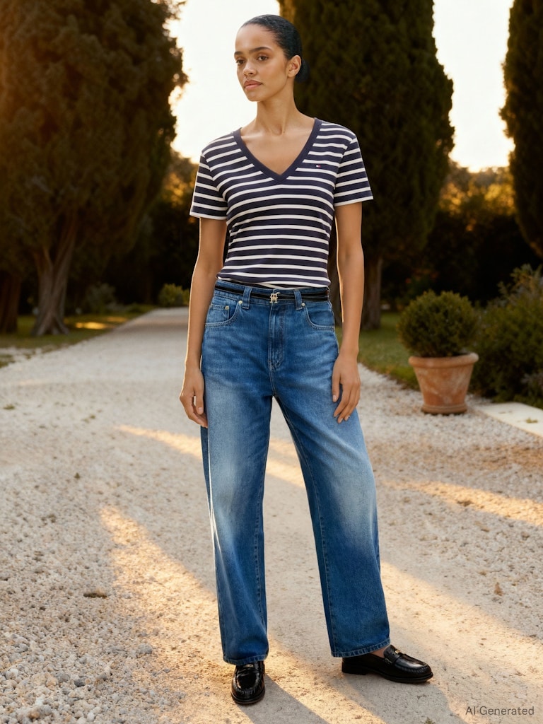 Flag Embroidery V-Neck Slim T-Shirt