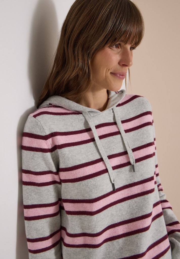 Langarm Pullover mit Kapuze und Streifen