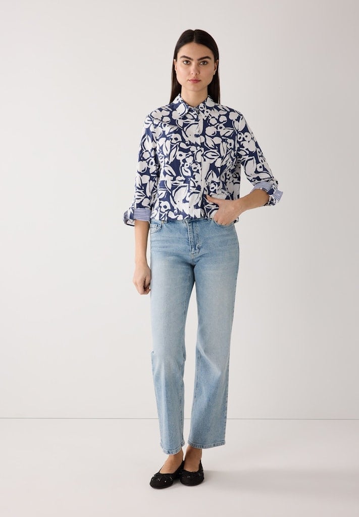 Kurze Baumwoll-Bluse mit Print