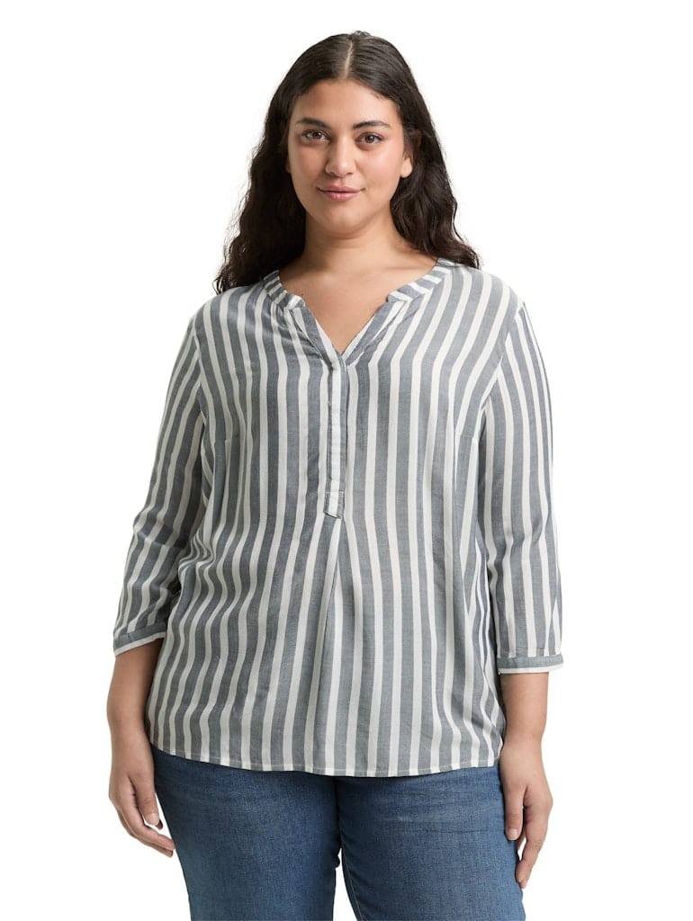 Plus Size - Henleybluse mit Streifenmuster