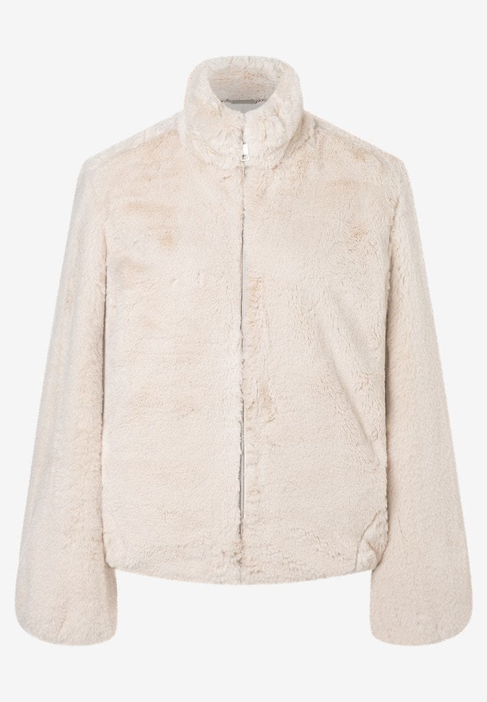 Flauschige Teddyjacke mit Stehkragen