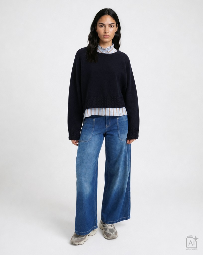 Round Neck Pullover Cable Hem