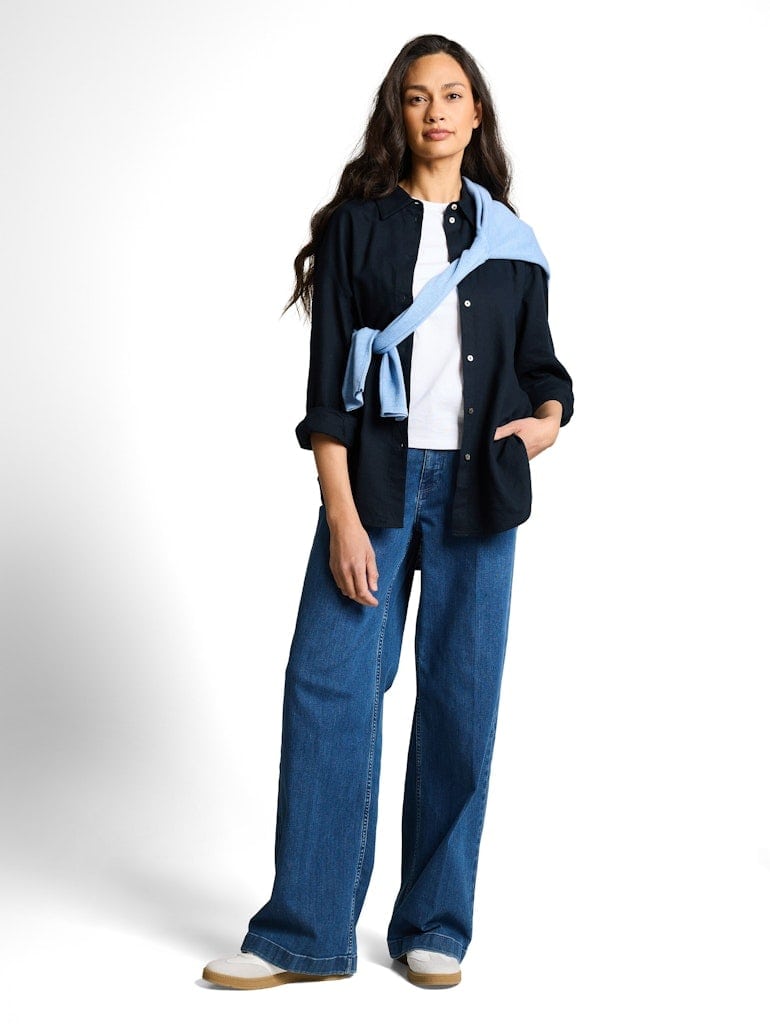 Oversize Hemdbluse mit Leinenanteil