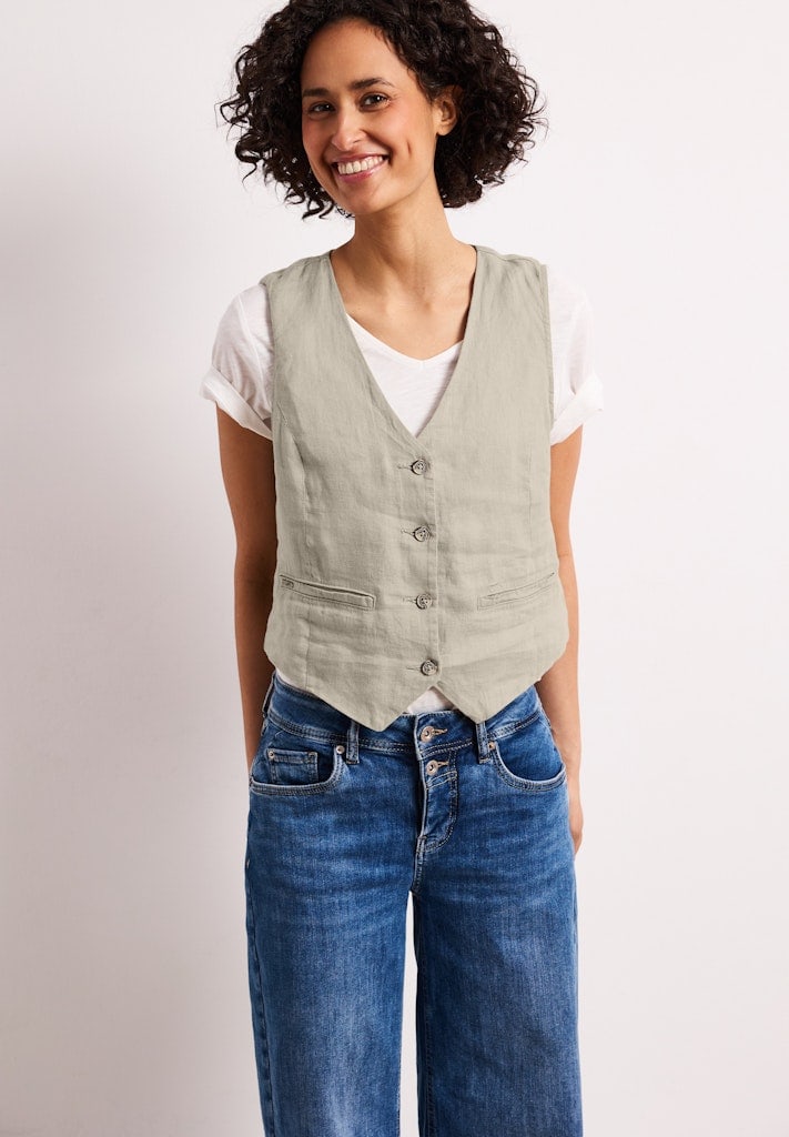 Weste mit V-Neck und Knöpfen aus Leinen