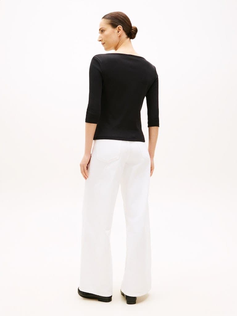 Slim Three-Quarter Sleeve Boat Neck T-Shirt