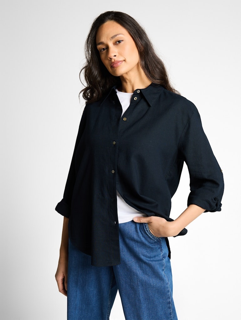 Oversize Hemdbluse mit Leinenanteil
