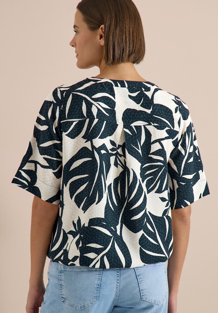 Kurzarm Bluse mit Split Neck