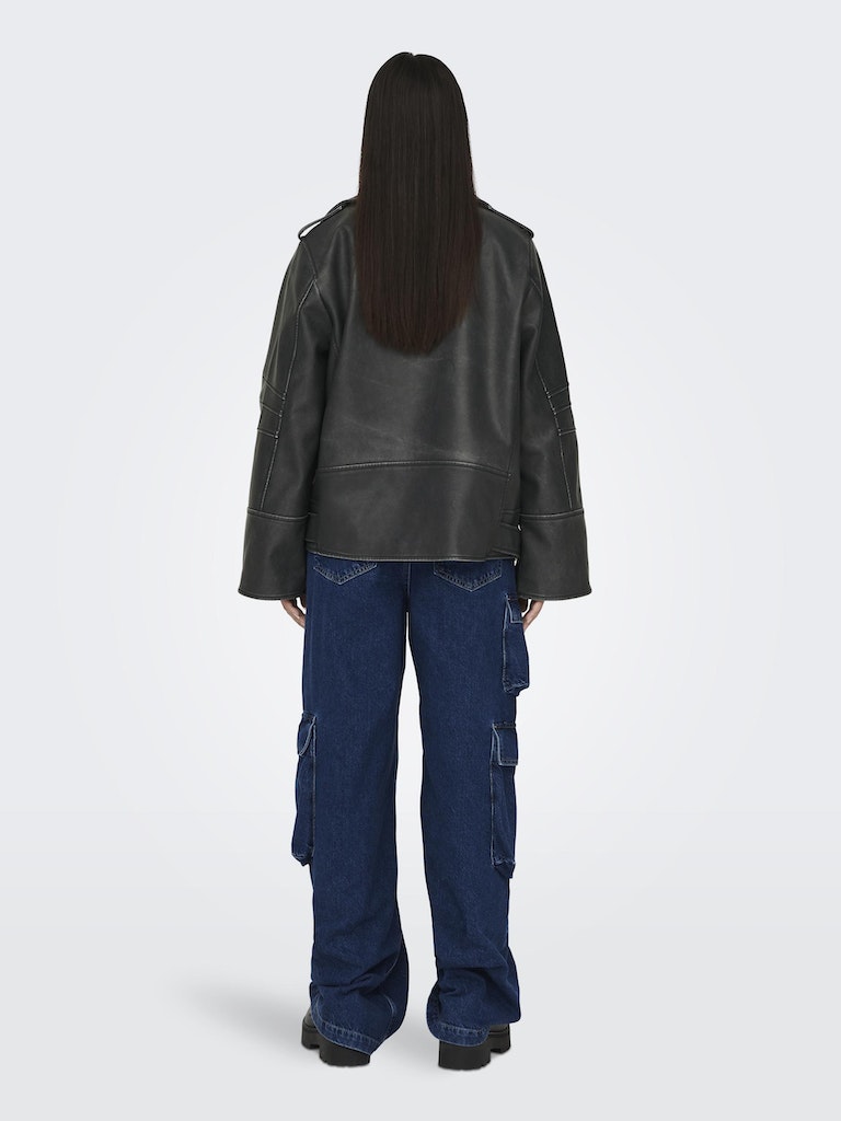 ONLMINA FAUX LEATHER OVZ.JACKET OTW | Black/WASHED | S