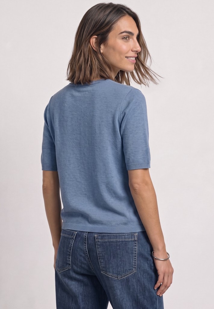 Kurzarm Pullover mit Rundhals in Unifarbe