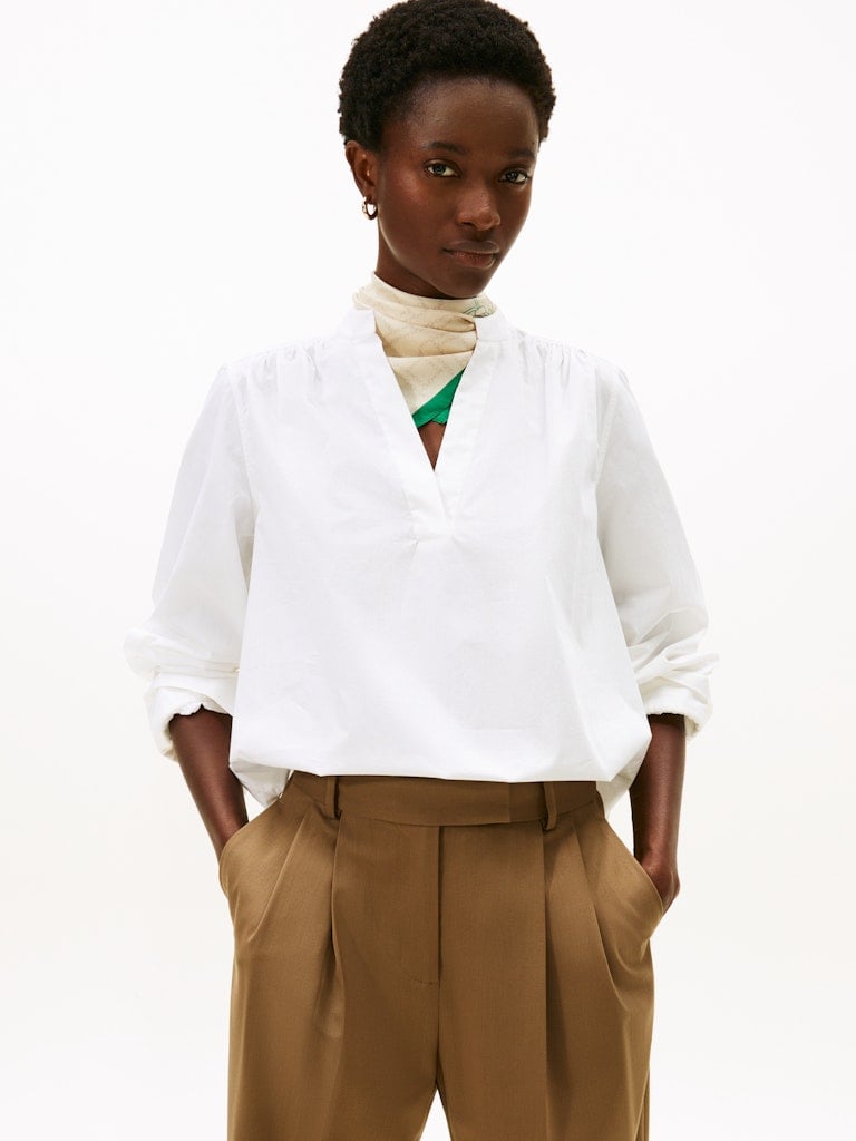 POPLIN V-NK BLOUSE