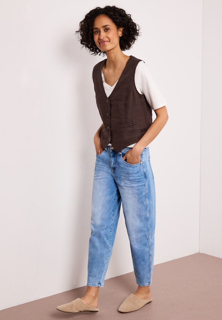 Weste mit V-Neck und Knöpfen aus Leinen