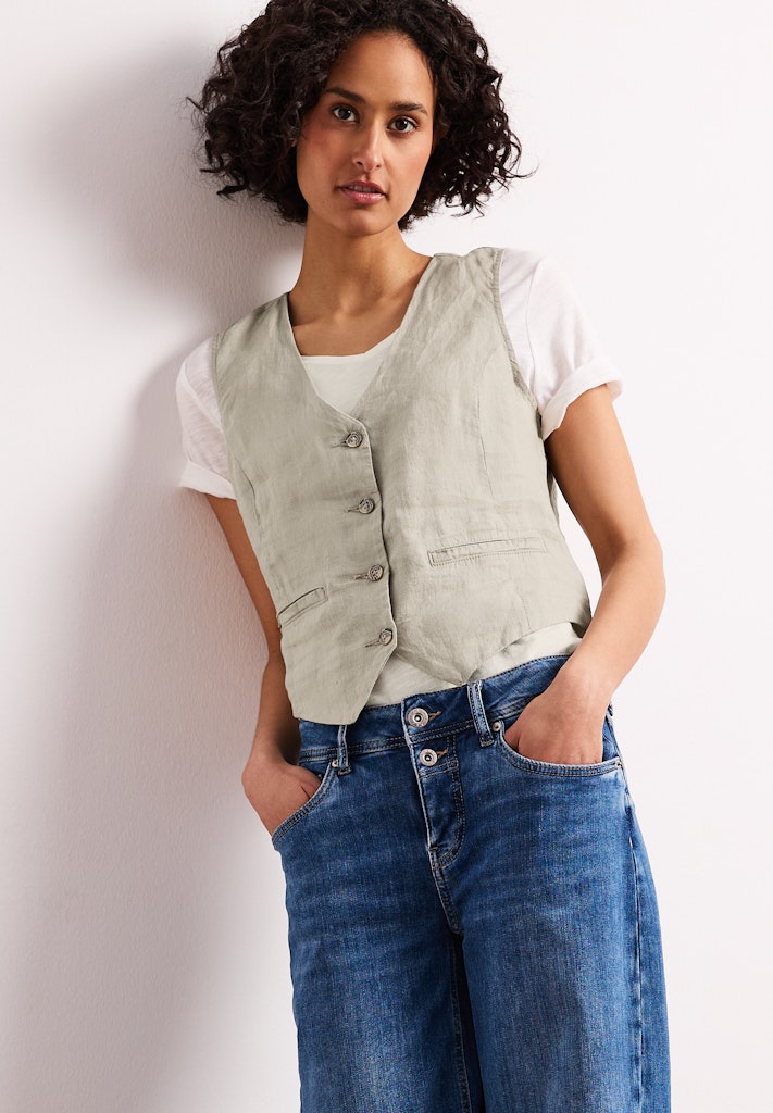 Weste mit V-Neck und Knöpfen aus Leinen