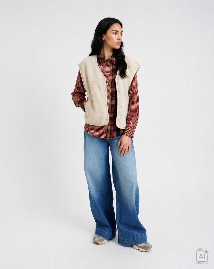 Small Check Shirt Collar Blouse