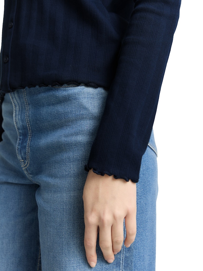 Pointelle Langarmshirt mit Deko-Knopfleiste