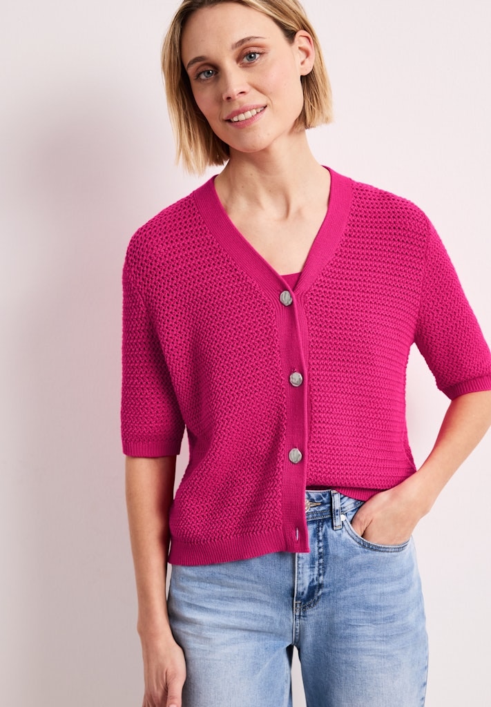 Kurzarm Cardigan mit V-Neck und Struktur