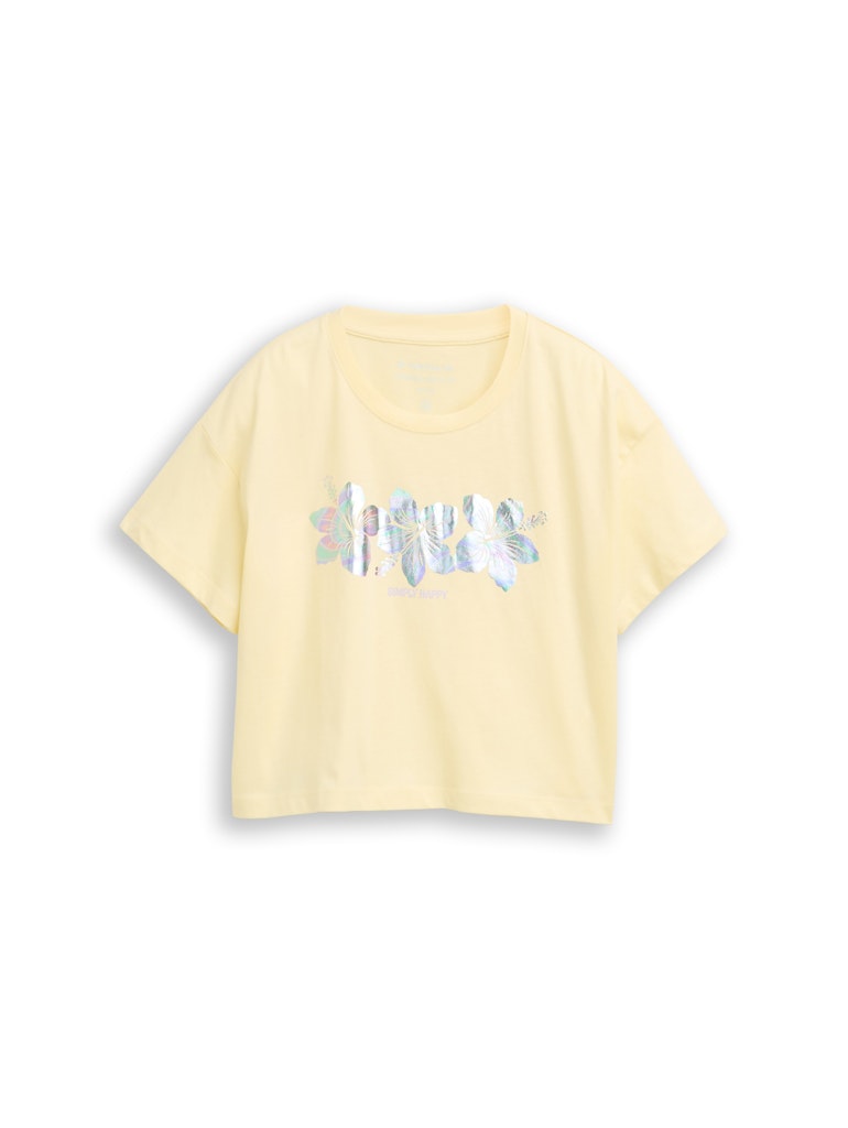 Cropped T-Shirt mit Glitzer-Print