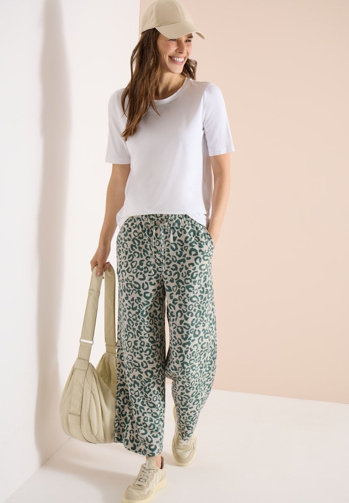 Wide Leg Hose aus Leinenmix im Leoprint
