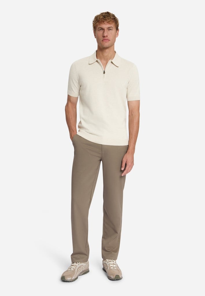 Pullover Short Sleeve Polo Zip Melange