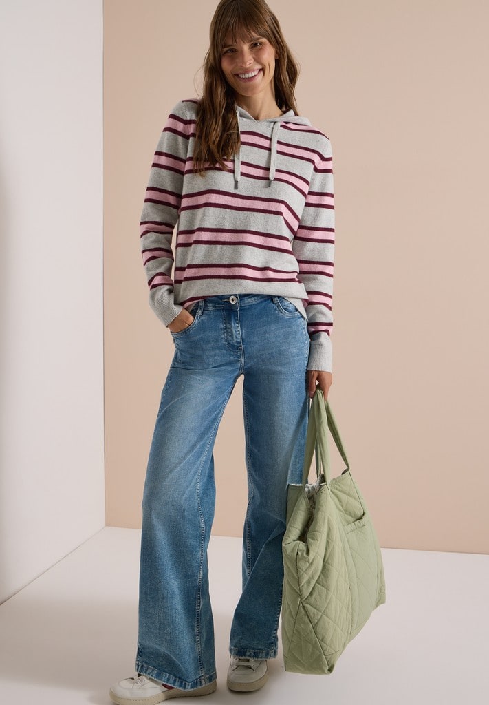 Langarm Pullover mit Kapuze und Streifen