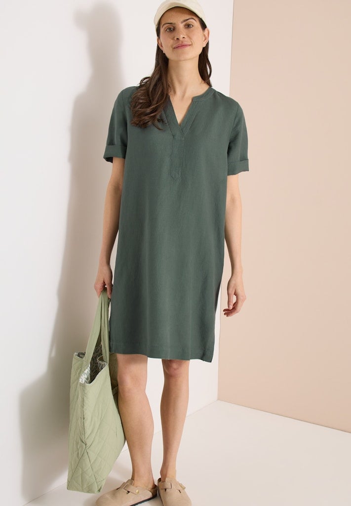 Knielanges Kleid aus Leinenmix