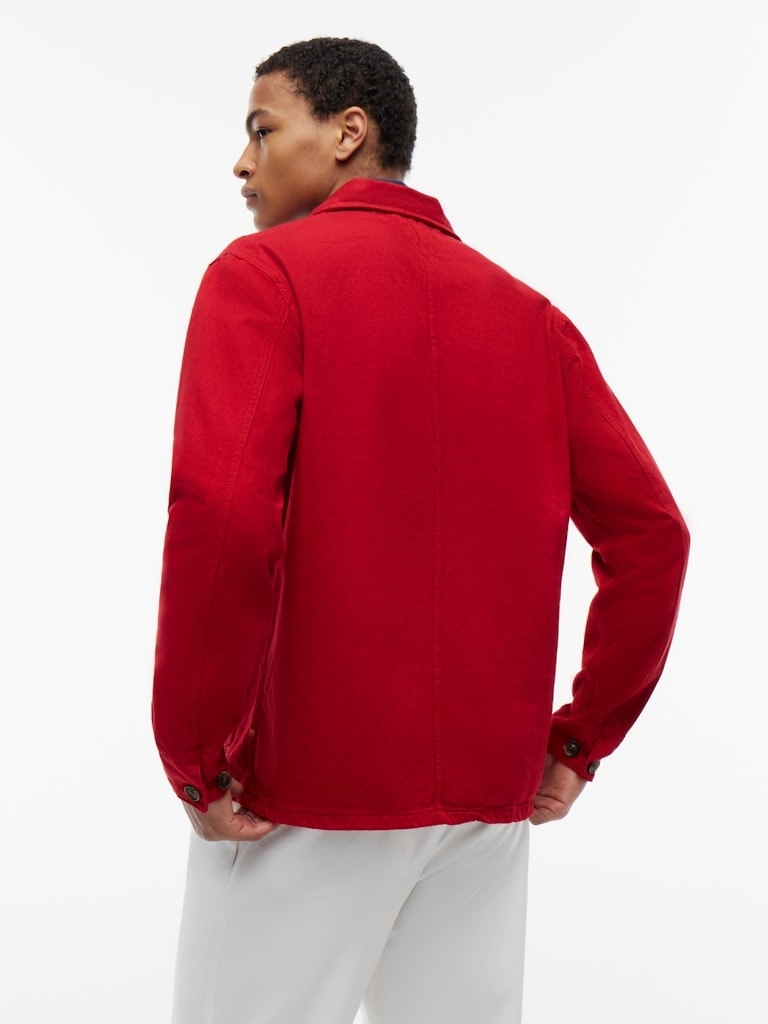 Washed Flag Embroidery Denim Chore Jacket