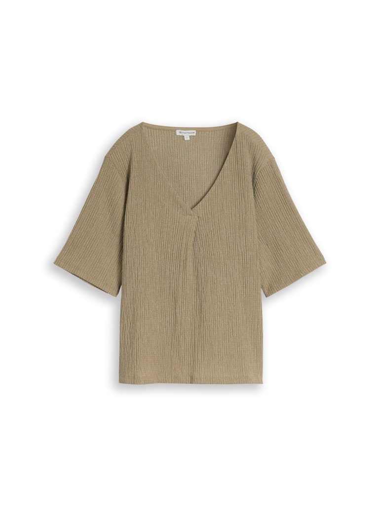 Crinkle T-Shirt mit V-Ausschnitt