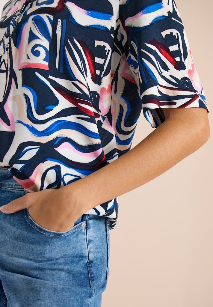 Kurzarm Bluse mit Multicolor Print