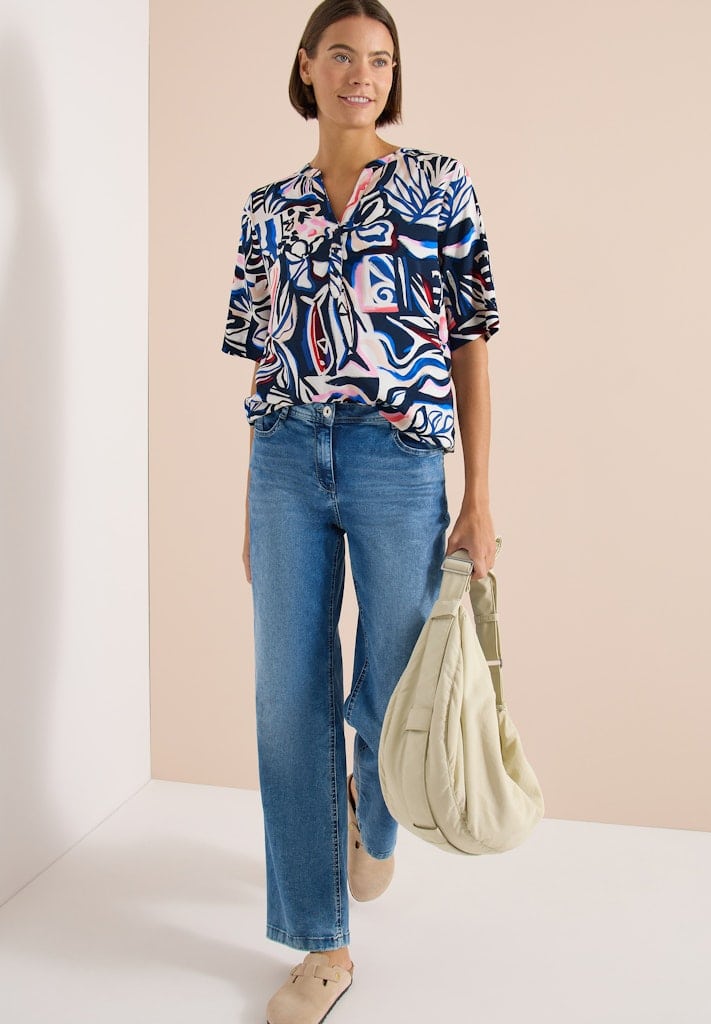 Kurzarm Bluse mit Multicolor Print
