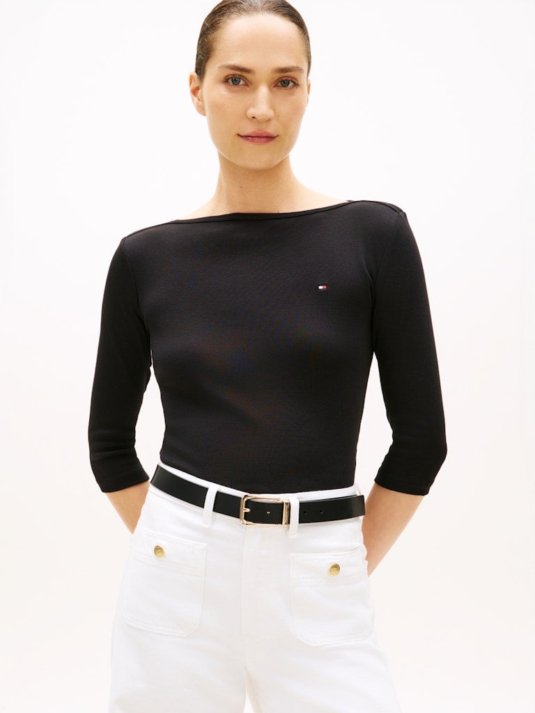 Slim Three-Quarter Sleeve Boat Neck T-Shirt