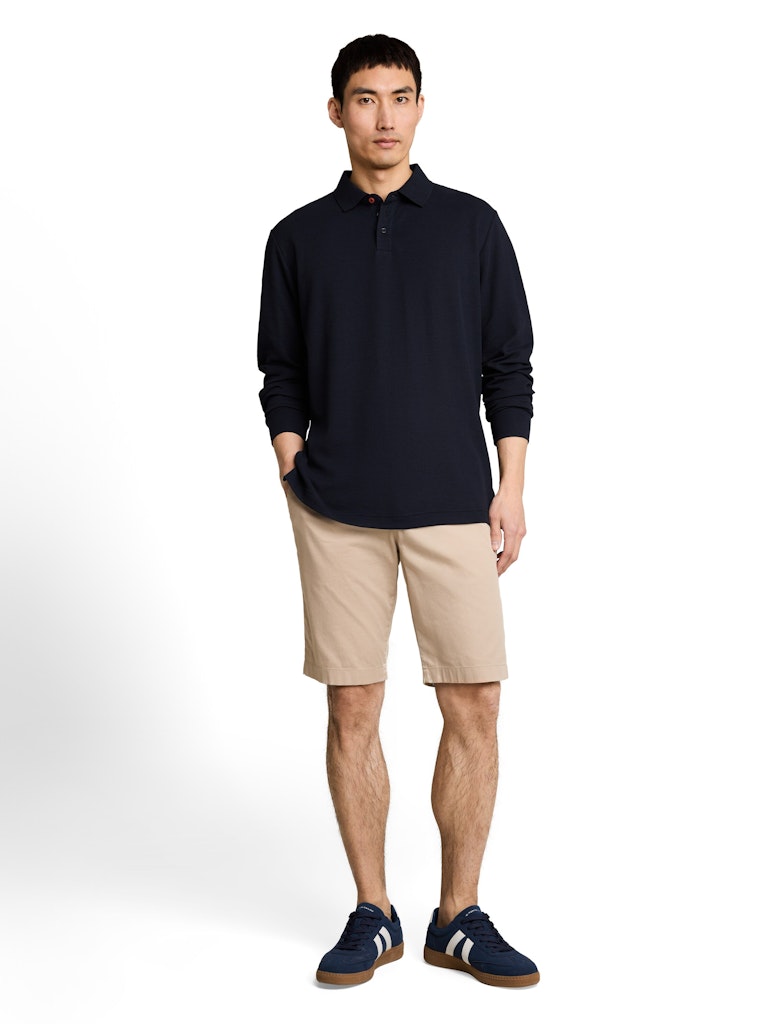 Langarm Poloshirt mit Waffelstruktur