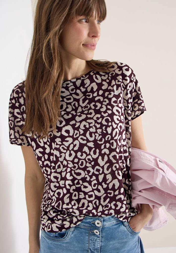 Shirt im Leinen-Look mit Leo-Print