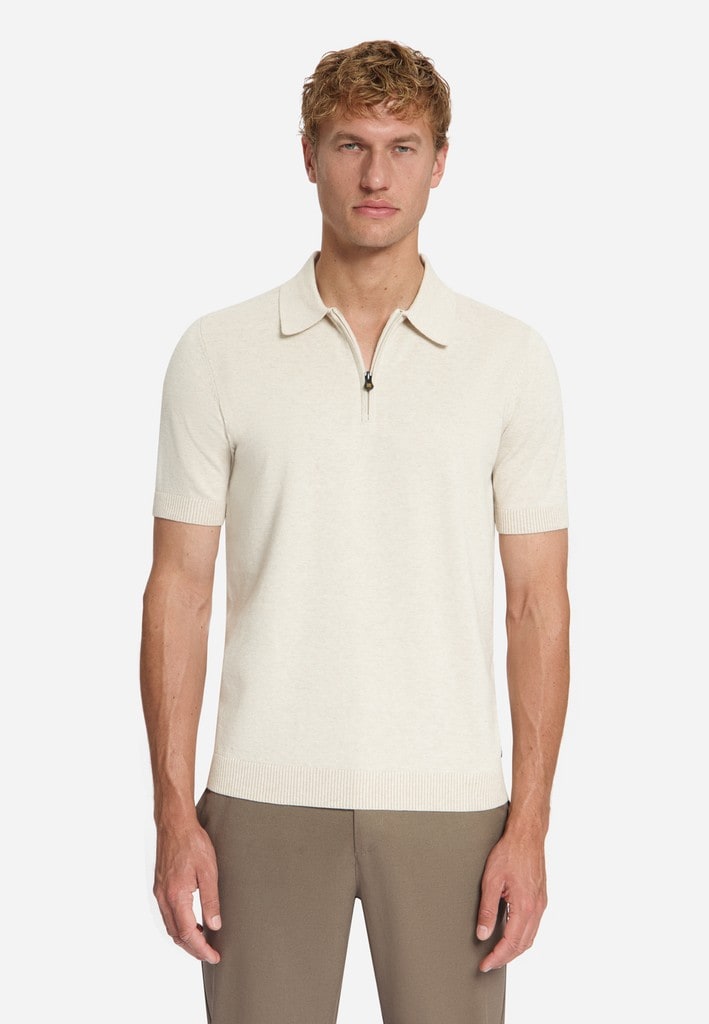 Pullover Short Sleeve Polo Zip Melange