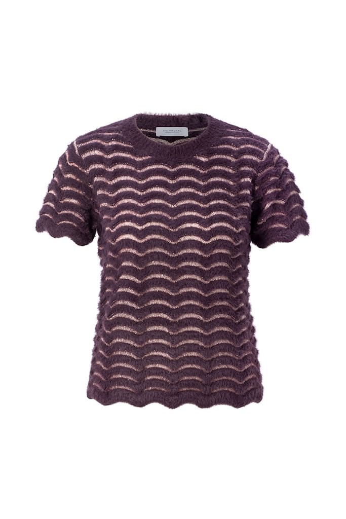 Short Sleeve Crew neck zig zag Yarn Mix