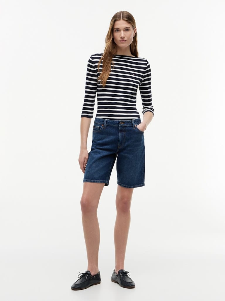 Slim Three-Quarter Sleeve Boat Neck T-Shirt