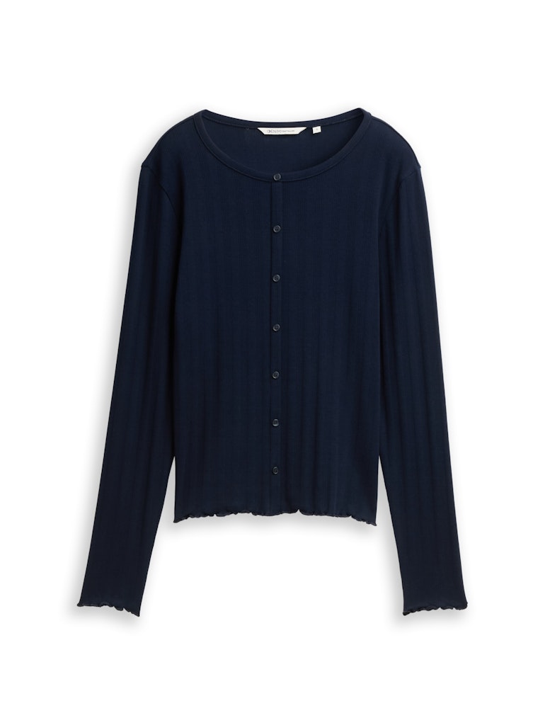 Pointelle Langarmshirt mit Deko-Knopfleiste