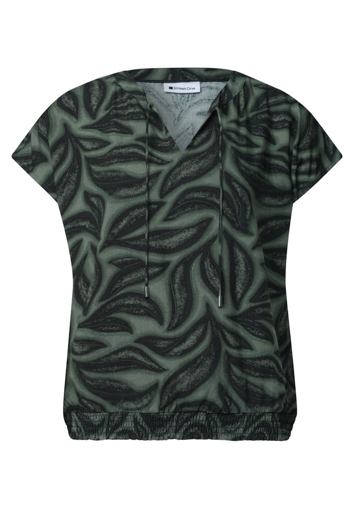Blusenshirt mit Split Neck und Smokdetail