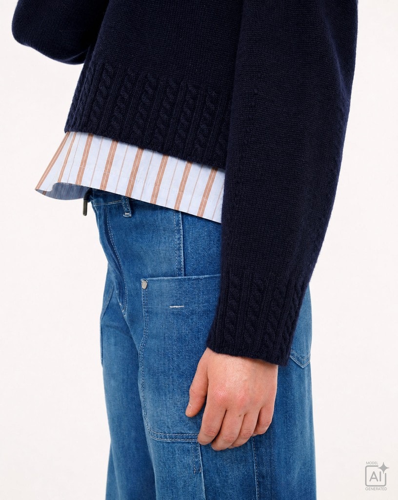 Round Neck Pullover Cable Hem