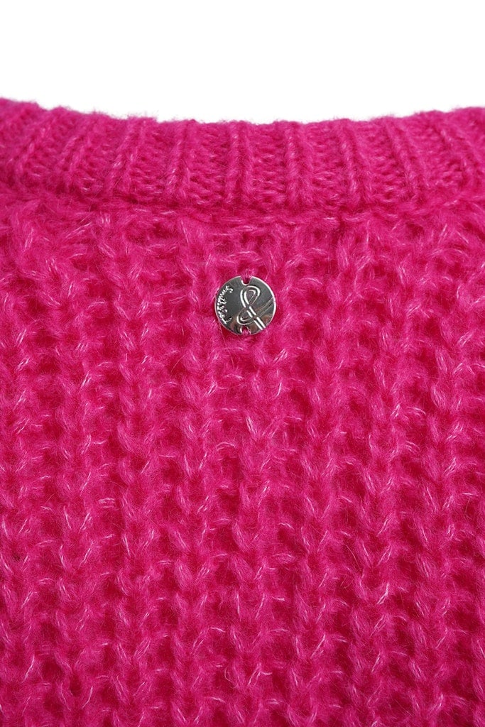 Hairy Round Neck 3/4 Slv Cardigan
