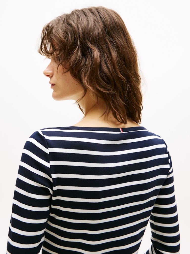 Slim Three-Quarter Sleeve Boat Neck T-Shirt