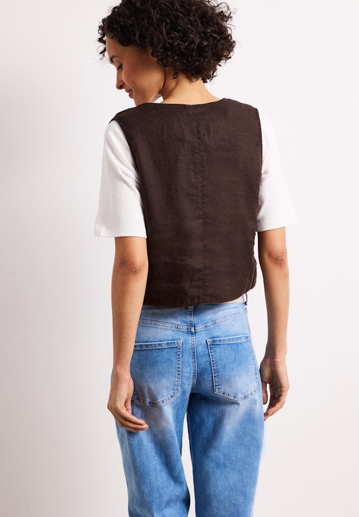 Weste mit V-Neck und Knöpfen aus Leinen