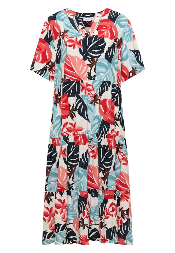 Midikleid mit Split Neck und Print