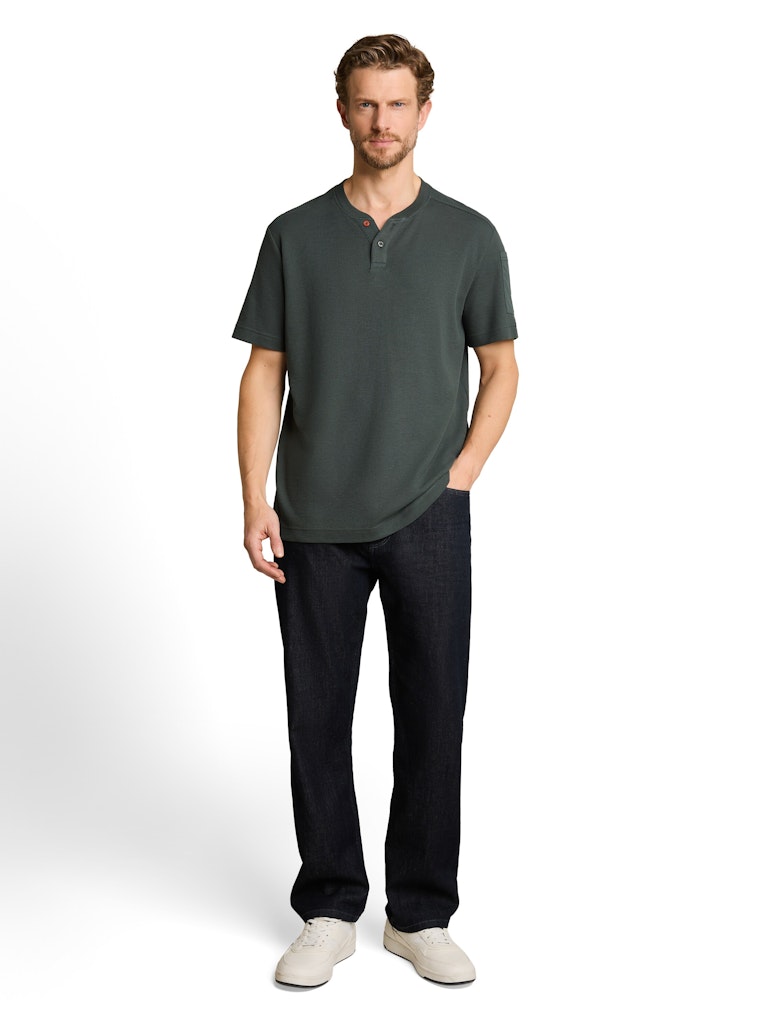 Henley T-Shirt mit Waffelstruktur
