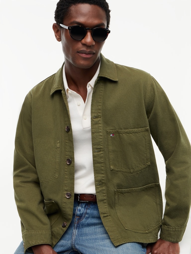 Washed Flag Embroidery Denim Chore Jacket